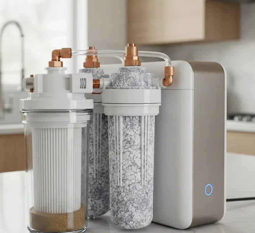 RO water purifier filter system showing mineral deposits in Kottaram