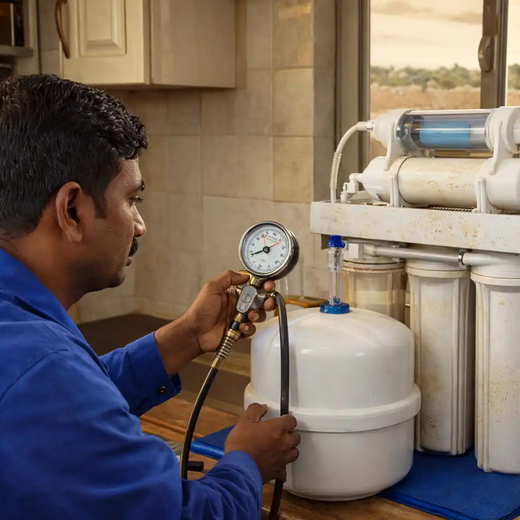 RO Service in Kalloorani technician checking borewell water pressure in Virudhunagar district home