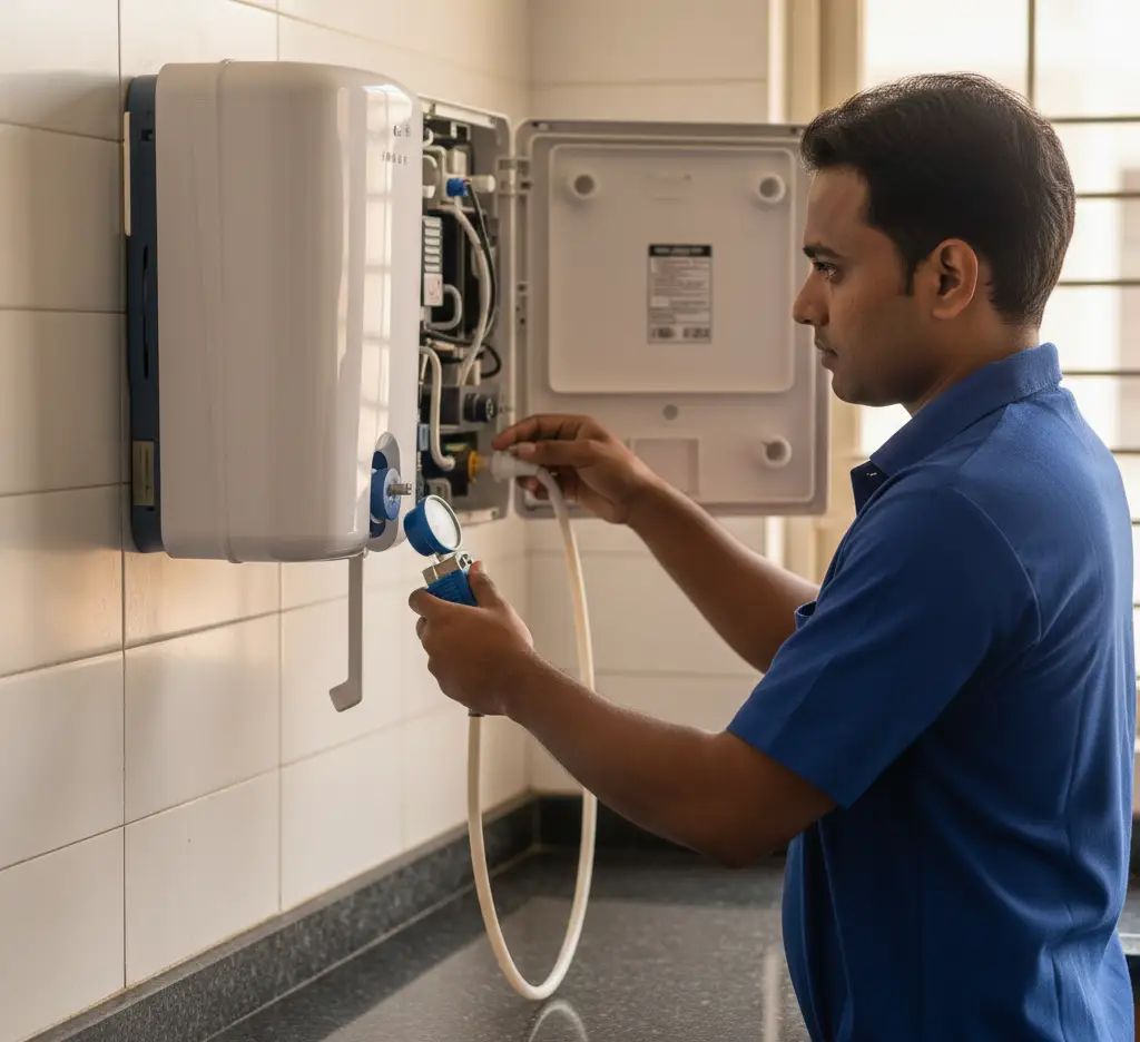 Professional RO Service in Kulasekharam – technician inspecting wall-mounted water purifier